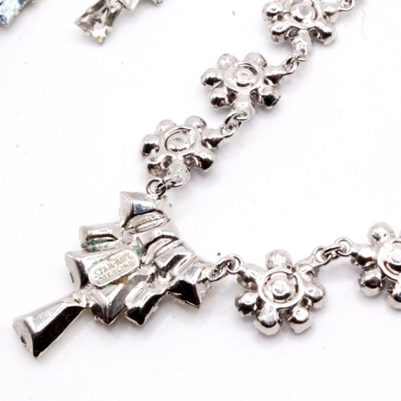 Vintage 50's Star-Art Sterling Marked Rhinestones Fancy Bridal Necklace Set - Picture 8 of 8